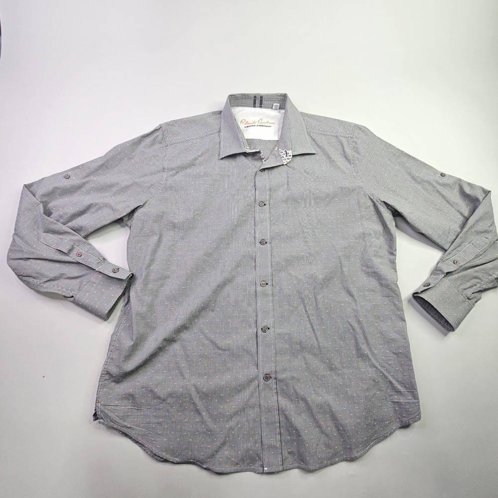 Robert Graham Shirt Men's XL Tailored Fit Gray Geometric Modern American Button